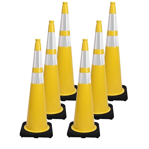 6 Pack 36 Inch Yellow Heavy Duty Traffic Cones Black Base Stable, Professional by OranclUS