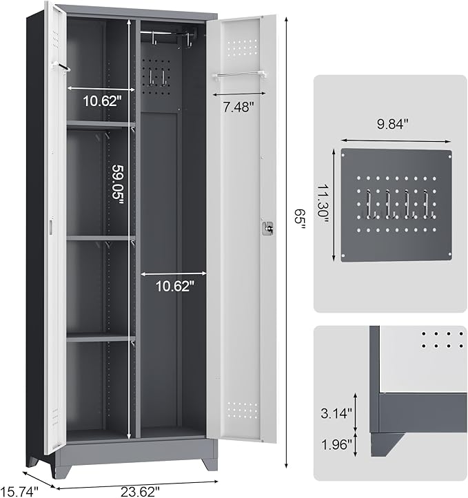 LUCYPAL Metal Garage Storage Cabinet, Broom Closet Storage Cabinet - Image 3
