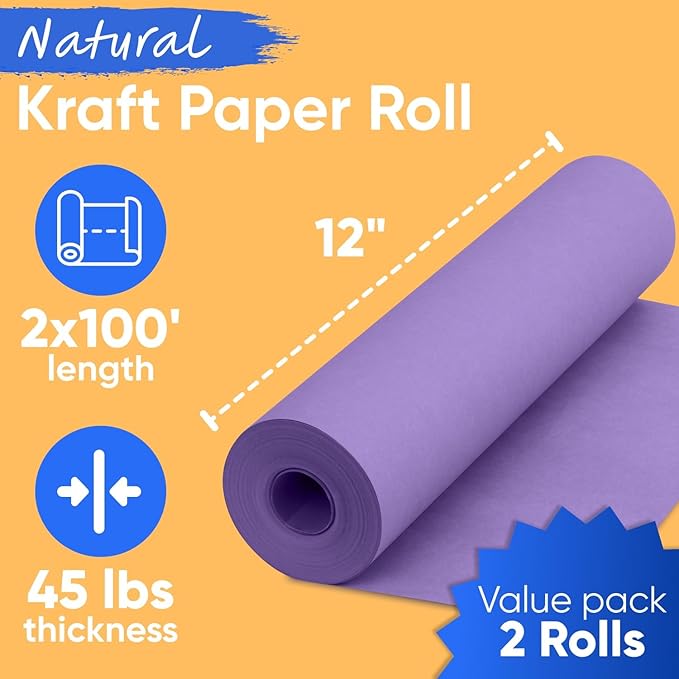 12" x 1200" Lilac Kraft Paper Roll, 45 lbs Thickness, Made in USA Colored Kraft - Image 3