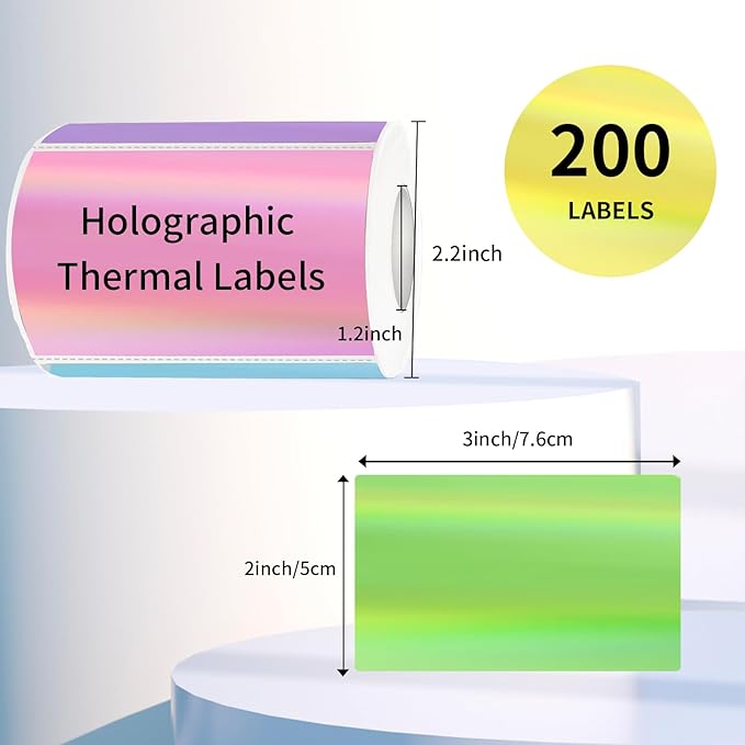 3x2 Inch Holographic Thermal Labels, Colorful Direct Thermal Stickers Label - Image 2
