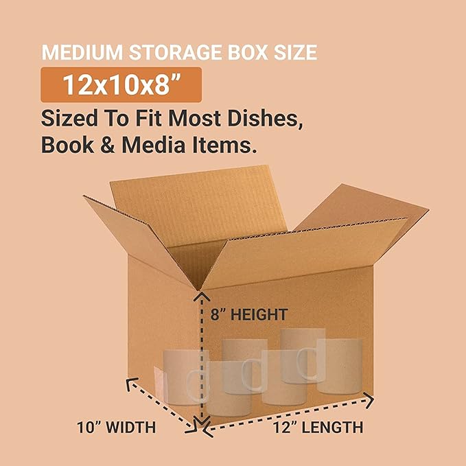 AVIDITI Moving Boxes Medium 12"L x 10"W x 8"H, Shipping and Storage 12108 - Image 2