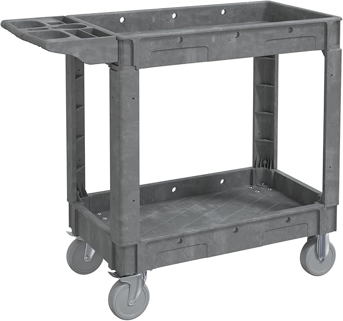 Utility Cart on Wheels, 2 Shelf Heavy Duty Plastic Rolling Cart, 550LBS by Xalvora