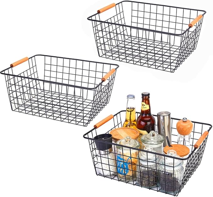 LeleCAT Large black wire baskets by HomeSpaceStorageBasket