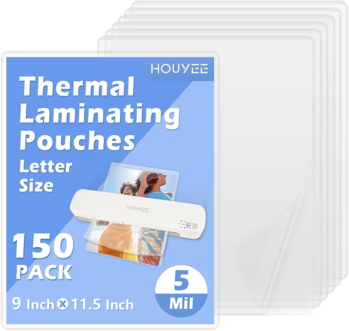HOUYEE 150 Pack 5 Mil Thermal Laminating Sheets, Hold 8.5 x 11 Inch Sheets by HOUYEE