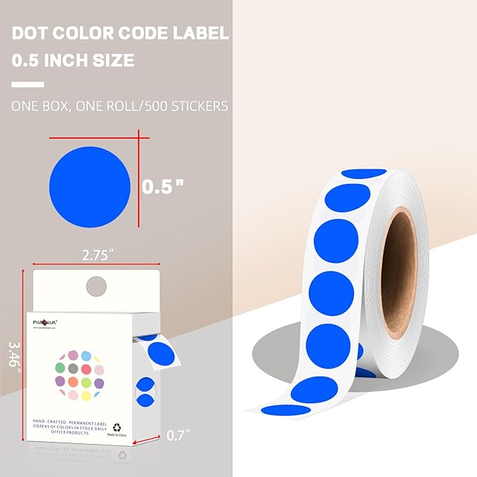 PARLAIM 1/2 Inch Round Adhesive Color-Code Dot Stickers, 500 Stickers Inventory - Image 2