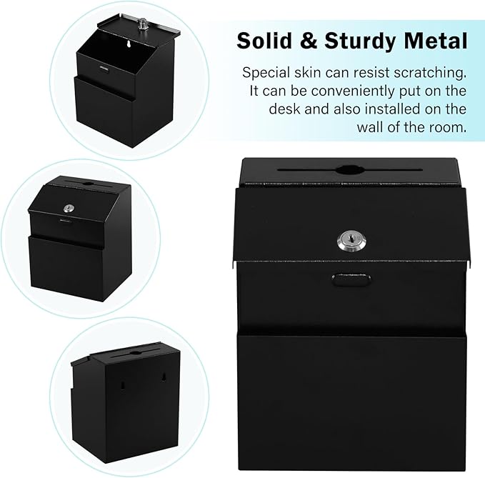 xydled Suggestion Box with Lock Wall Mountable Metal - Image 2