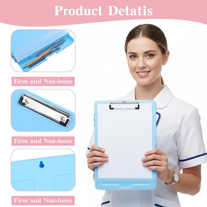6 Pcs Plastic Clipboard with Storage, Colored A4 Nursing Heavy Duty Clip Board - Image 3