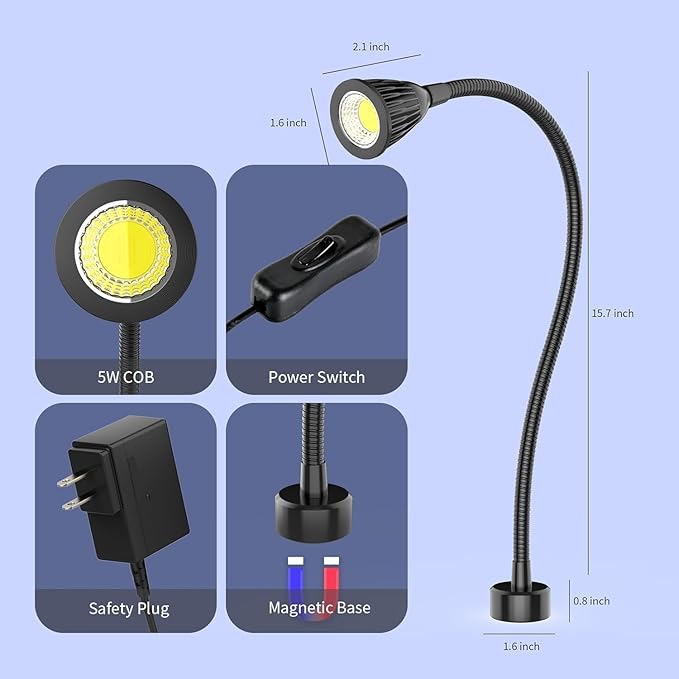 Led Magnetic Work Light 400mm FlexibleGooseneck lamp 500 Lumens 120 Volt - Image 3