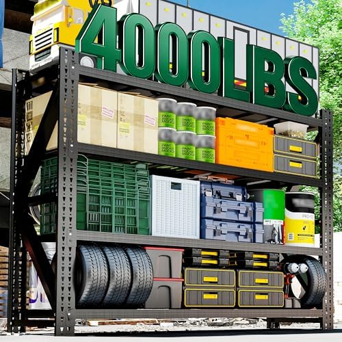 4-Tier Heavy Duty Garage Shelving,Industrial Shelving for Home & Business,Garage Storage Racks Heavy Duty Steel Shelves,Ultra-Wide Metal Rack for Garage Walls,Workshop,Office,Basement - Image 2