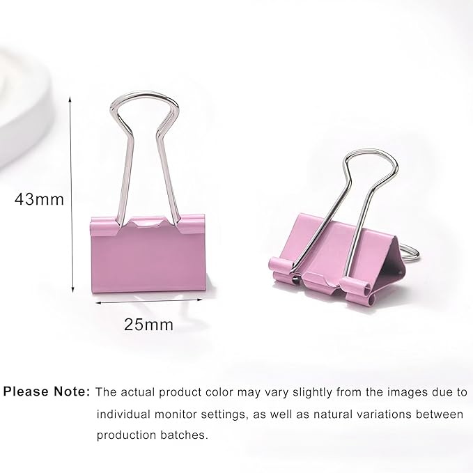 50 Pack Medium Pink Binder Clips 1 Inch, Colored Paper Clamps, Middle Size - Image 2