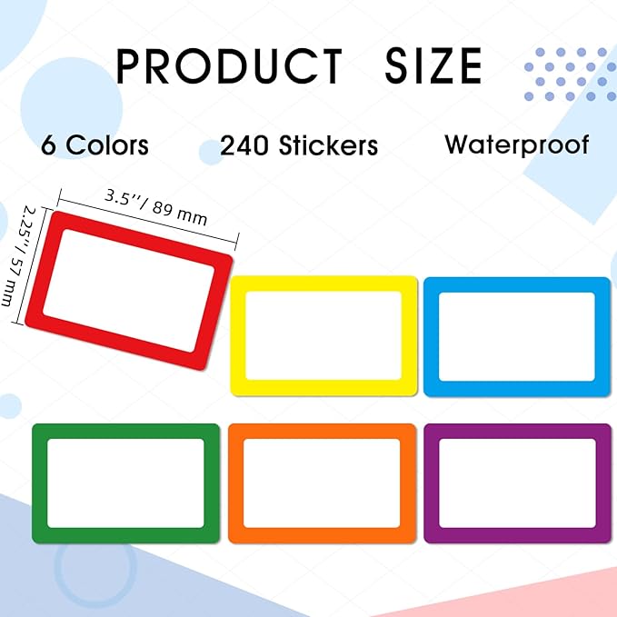 6 Color Name Tag Stickers, Classroom and Home - Image 2