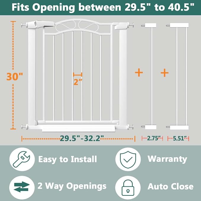 Fairy Baby 29.5"-40.5" Extra Wide Baby Gate, Metal Child Safety Gate - Image 2