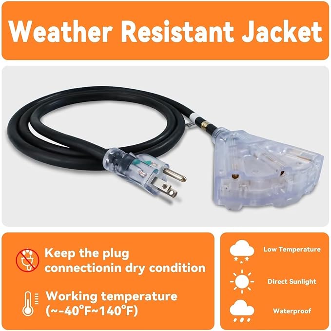 EP 15 Ft 12 Gauge Heavy Duty Extension Cord, 15A 125V 1875W, 3 Outlet - Image 5
