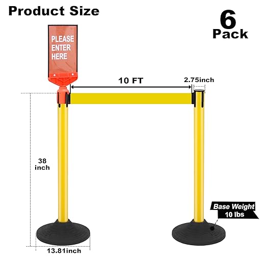 6 Pack Yellow Stanchions with Retractable Belts - Image 2
