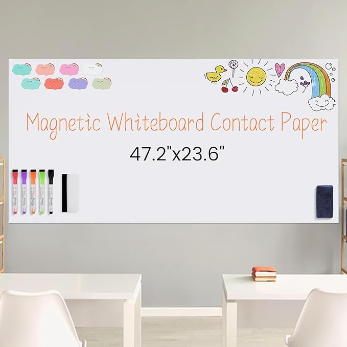 Set of Magnetic whiteboard Contact Paper, Measures 47.2 by 23.6 inches Large by mCare