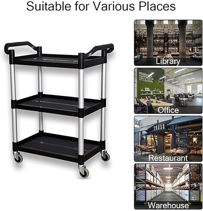 Plastic Utility Cart with Wheels Lockable, Heavy Duty Restaurant Cart, Service - Image 7