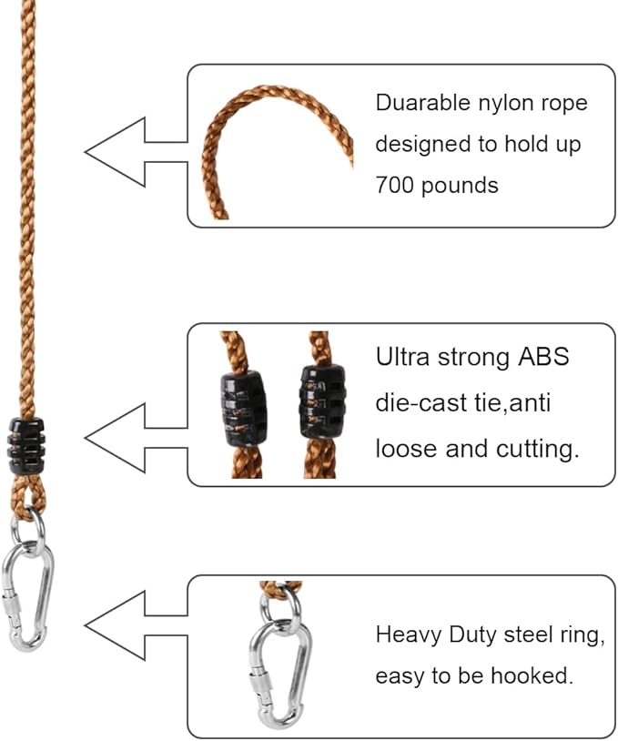 Set of 2 Tree Swing Safer Nylon Ropes 40 inch Indoor Outdoor Hammock Tree - Image 2