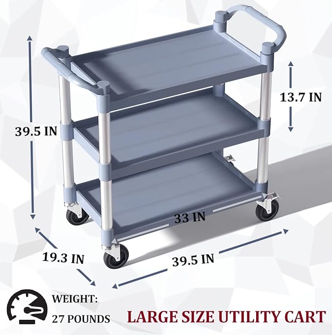 Plastic Utility Carts with Wheels, 3-Tier Large Size Restaurant Food Cart - Image 5