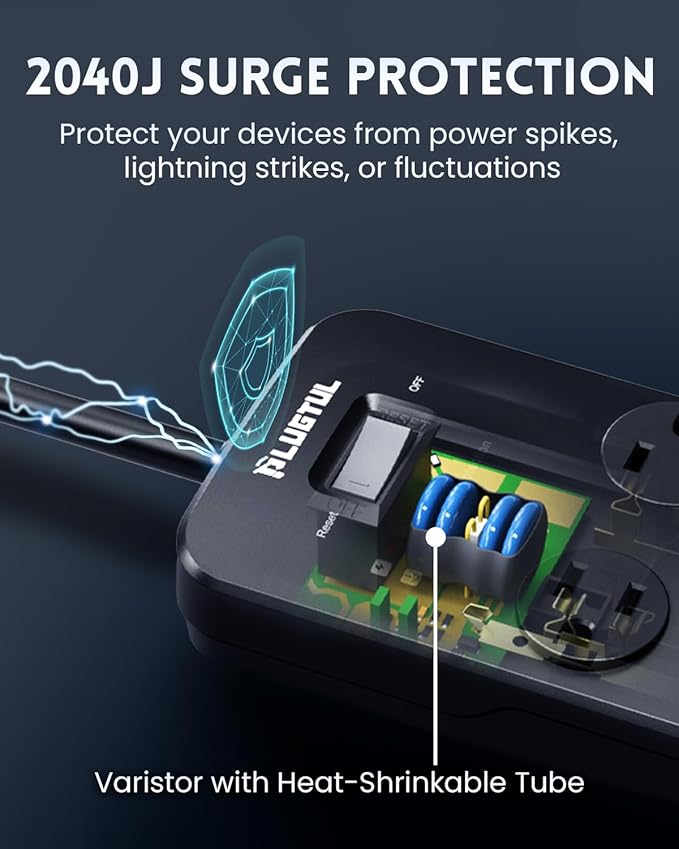 Surge Protector Power Strip 15FT, PLUGTUL Surge Protector - Image 3