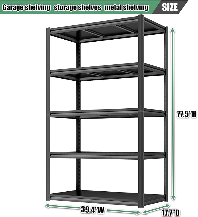 78" H Storage Shelves 5 Tier Metal Shelving Unit 3000LBS Garage Shelving Heavy - Image 2