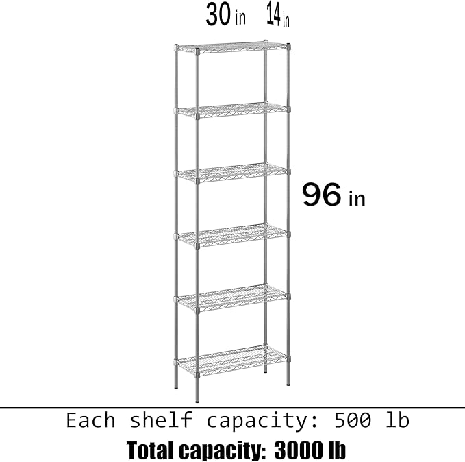 14" Deep x 30" Wide x 96" Height Wire Shelving Kit | 6-Tier | NSF Commercial - Image 3