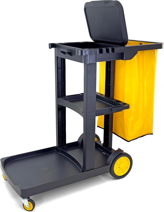 Compact Size Janitorial Cart | 3 Shelves | 25 Gallon Vinyl Bag by FaragJanitorial