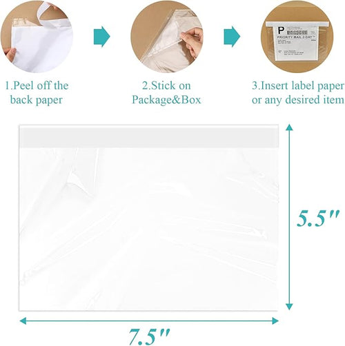 100 Pack 7.5" x 5.5" Clear Self-Adhesive Top Loading Packing List/Shipping - Image 2