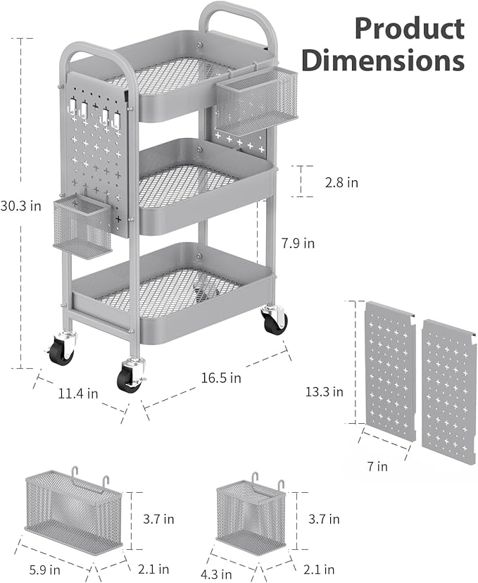 ALVOROG 3 Tier Rolling Cart - Image 5