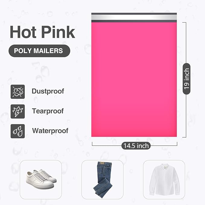 UCGOU Poly Mailers 14.5x19 Inch Hot Pink 100 Pack Large Shipping Bags #7 Strong - Image 2