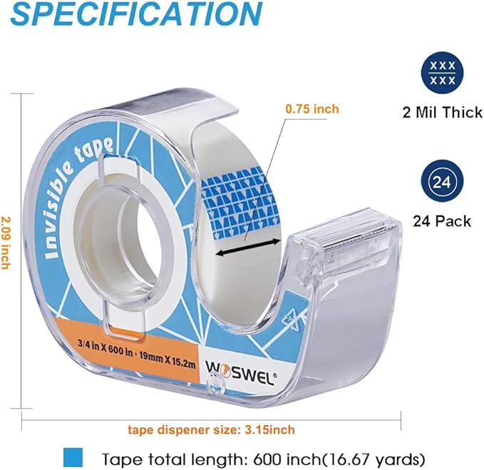 Tape Refills with Dispenser, 24 Roll Invisible Tapes, 3/4 Inch X 600 in - Image 2