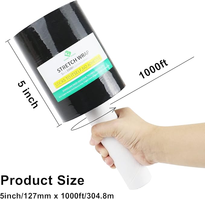 BOMEI PACK1 Roll Industrial Black Mini Stretch Wrap Roll - Image 2