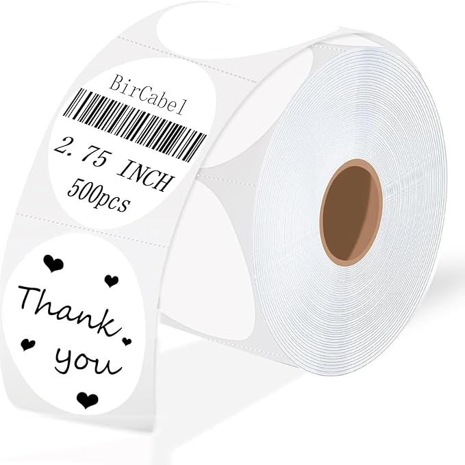 2.75 Inch White Circle Thermal Labels, 500 Labels/Roll, Self-Adhesive Round by BriCabel