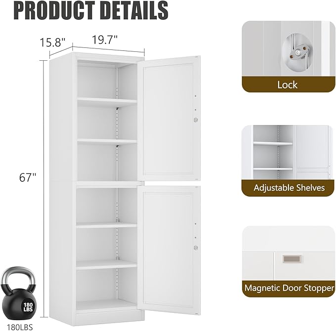 2 Door Metal Locker Cabinet, 19.7’’W Narrow Vertical Steel Storage Cabinet - Image 3