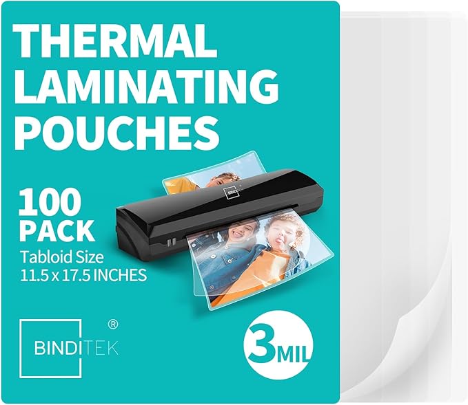 Binditek 100 Pack 3 Mil Thermal Laminating Pouches, 11.5x17.5 Inches Laminating by Binditek