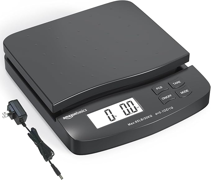 Amazon Basics Digital Postal Scale, AC Adapter, 65 lb Capacity, 0.1 oz by AmazonBasics