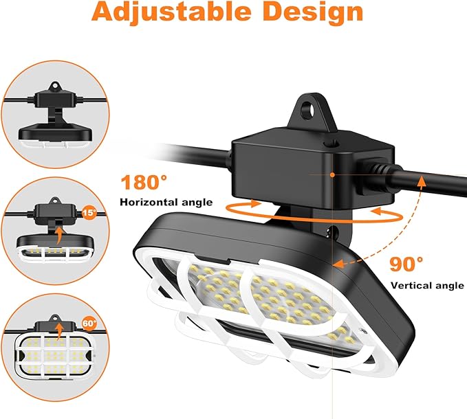 50ft LED Construction String Lights, Super Bright 7500lm 75w Adjuest 90&180 - Image 3