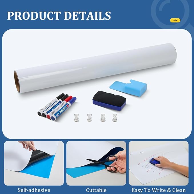 Whiteboard Adhesive Contact Paper, 48×36" in Magnetic Whiteboard Roll, Dry - Image 2