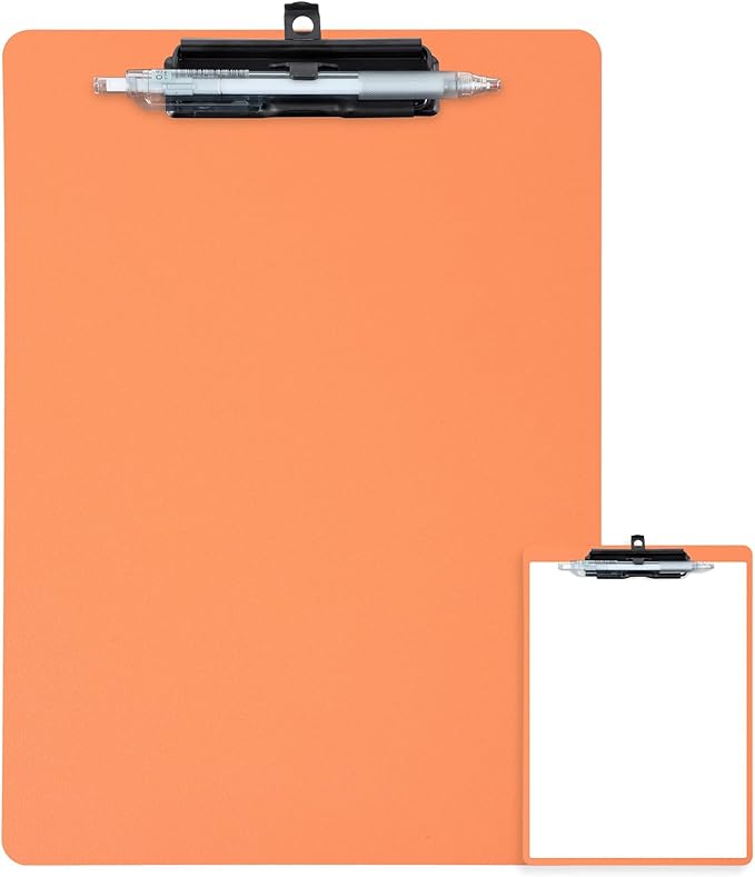 Clipboard with Pen Holder, Plastic Clipboard with Low Profile Metal Clip by FRETONBA