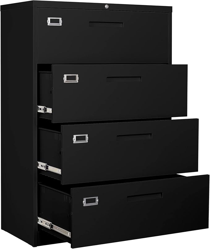4 Drawer Filing Cabinet with Lock Metal Lateral File Cabinet Office Home Steel by BYNSOE