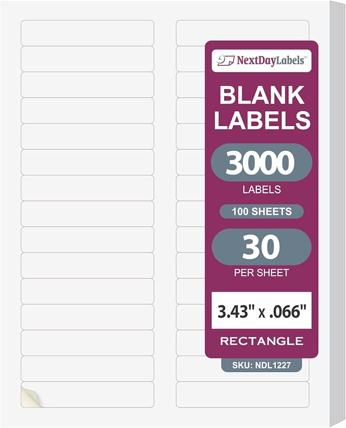 NextDayLabels - 3-7/16" x 2/3" Rectangular Sticker Labels by NextDayLabels
