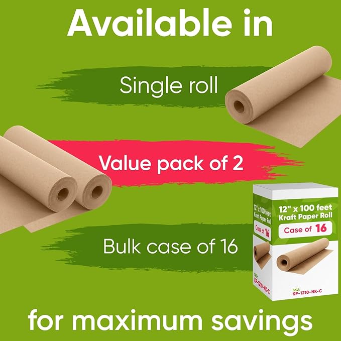 12" x 1200" Brown Kraft Paper Roll - Image 2