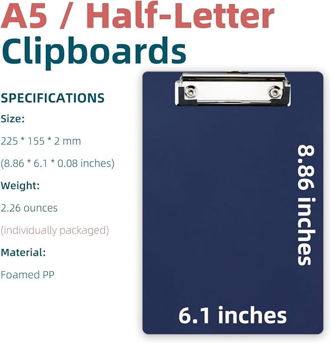 Small Clipboards 6" X 9" Mini Clipboards 4-Pack Portable A5 Size Half Letter - Image 6
