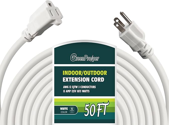 50 FT 12 Gauge Extension Cord Outdoor, Heavy Duty Weatherproof & Flame by GreenProsper