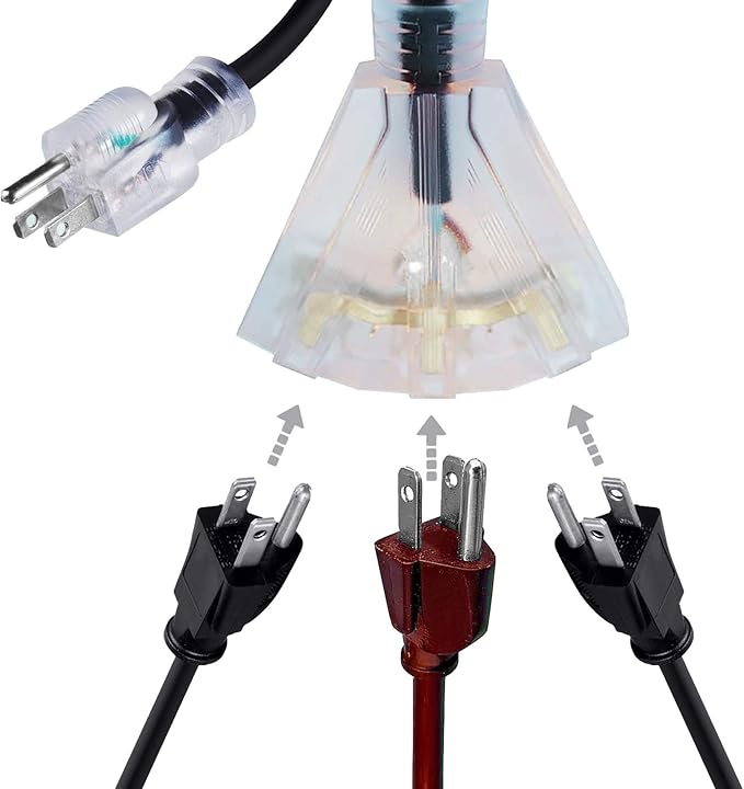 3FT 12/3 Extension Cord Heavy Duty Black 3-Outlet Indoor/Outdoor SJTW Lighted - Image 4