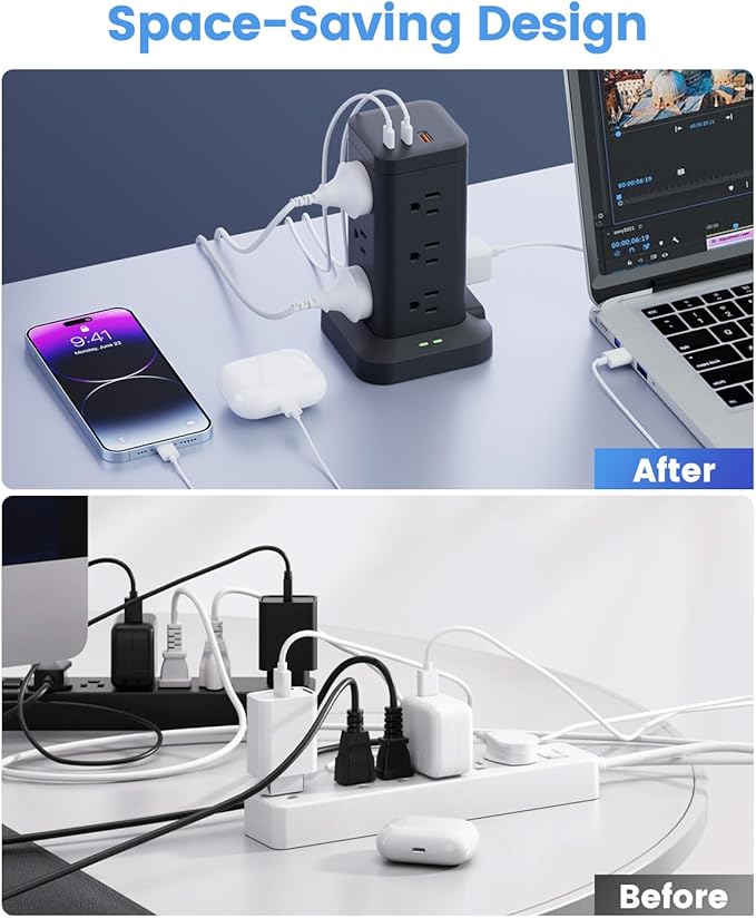 15-in-1 Power Strip Tower with Surge Protector 1800J, Fast Charging Tower PD20W - Image 4