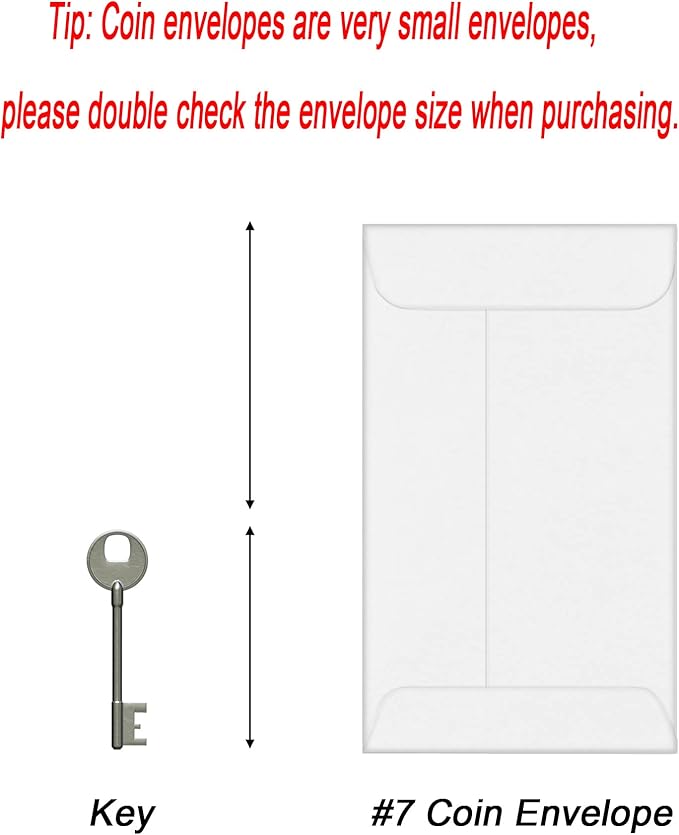 500 PCS #7 Coin Envelopes, 3.5 x 6.5 inches White Kraft Envelopes Classic Small - Image 2