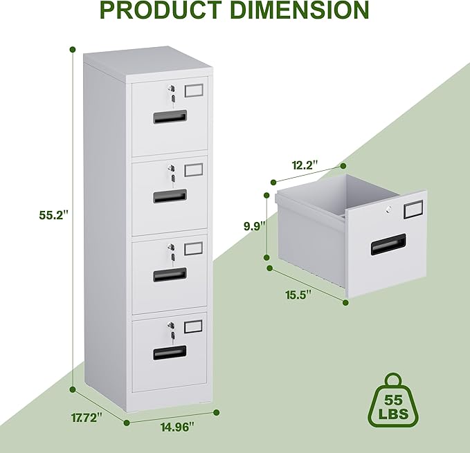 Aobabo 4 Drawer File Cabinet, Metal Filing Cabinet - Image 3
