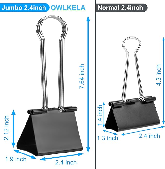 OWLKELA 2.4 inch Extra Jumbo Binder Clips 2 Pcs, Large Paper Clip, Big Paper - Image 4