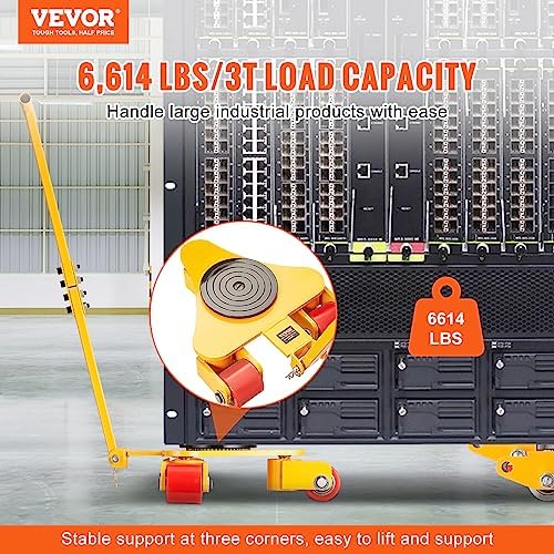 VEVOR Machinery Skate Dolly, 6614 LBS/3T Industrial Machinery Mover with Handle, Carbon Steel Machinery Moving Skate with 3 360° Swivel PU Wheels, 360° Rotation Non-Slip Cap for Warehouse, Workshop - Image 2