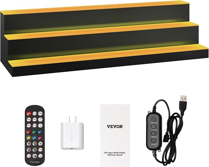 VEVOR LED Lighted Liquor Bottle Display, 3 Tiers 40 Inches, Supports USB - Image 9